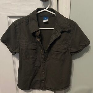 Olive Green Short Sleeve Button-Up Shirt